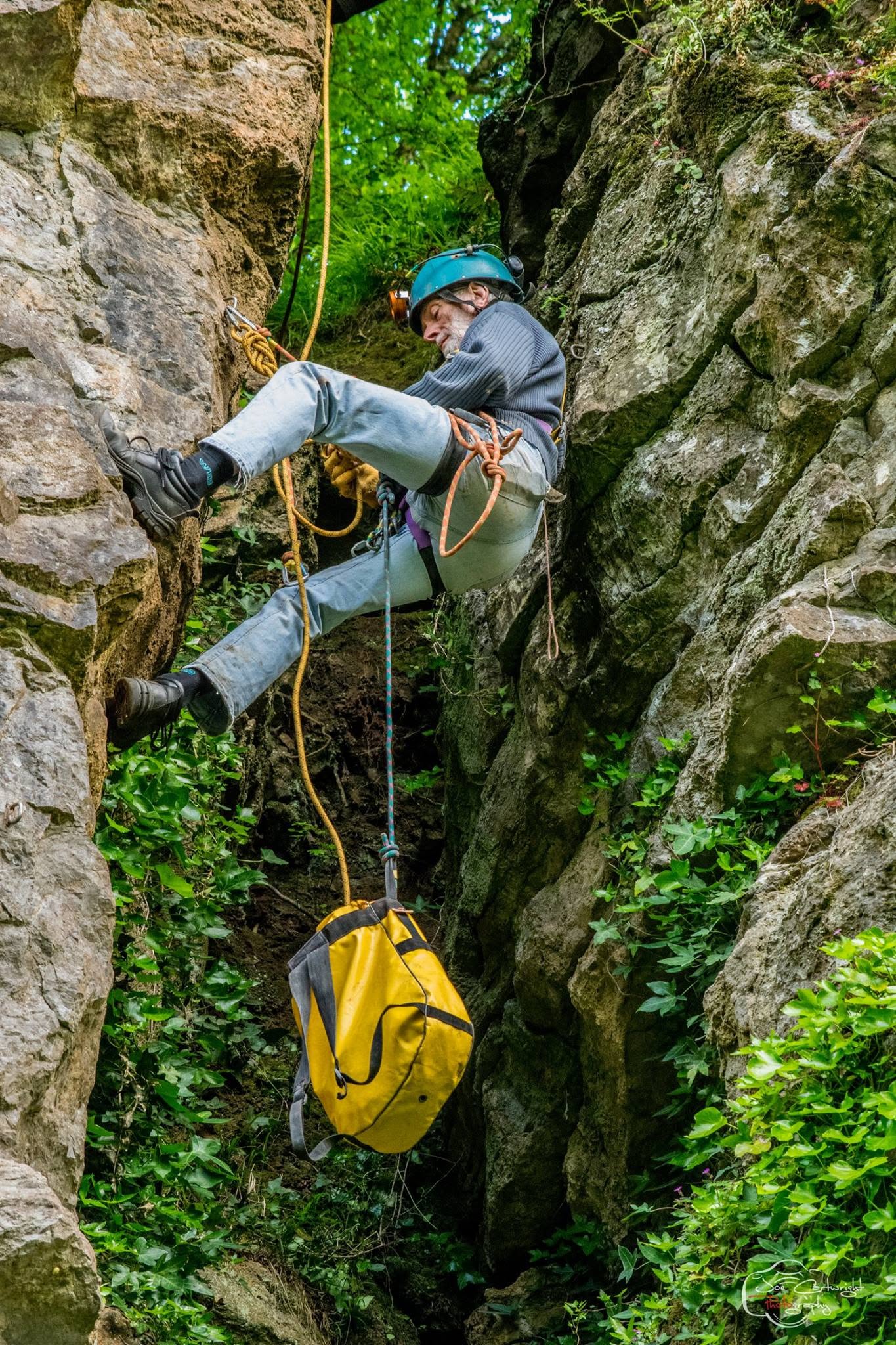 Member on a training caving trip